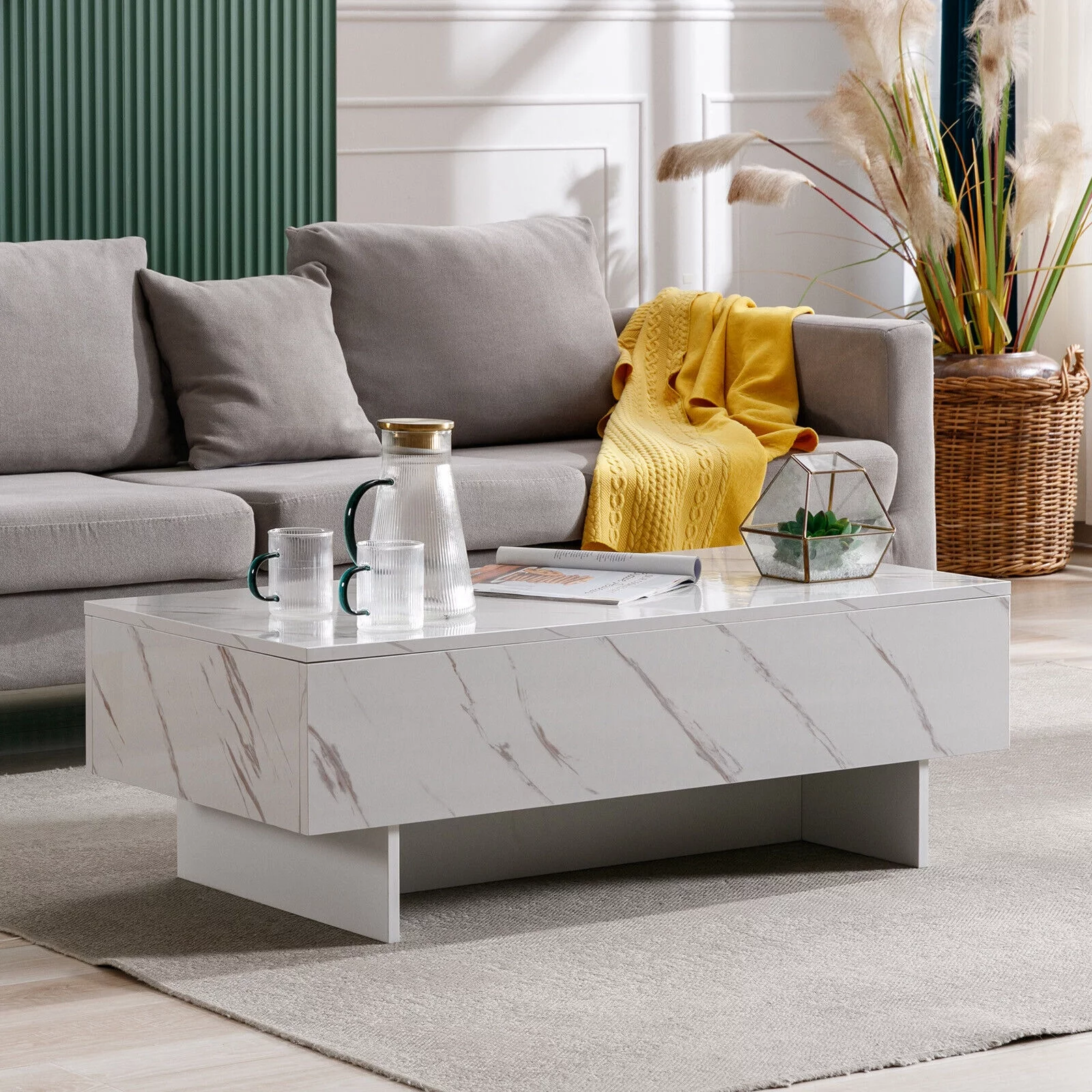 High Gloss White Marble Rectangle Coffee Table 42.5
