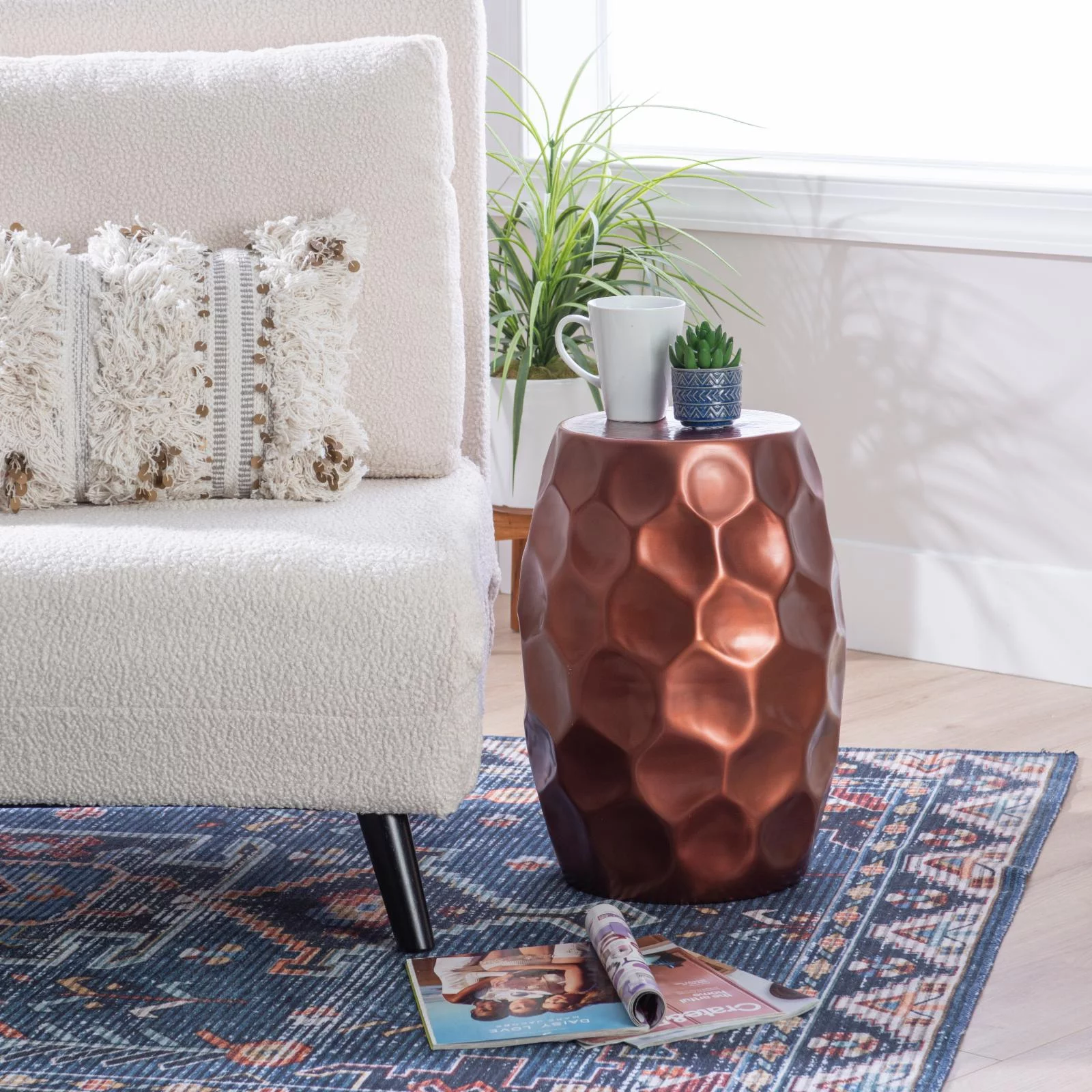 Linon Hewitt Aluminum Side Table in Antique Copper