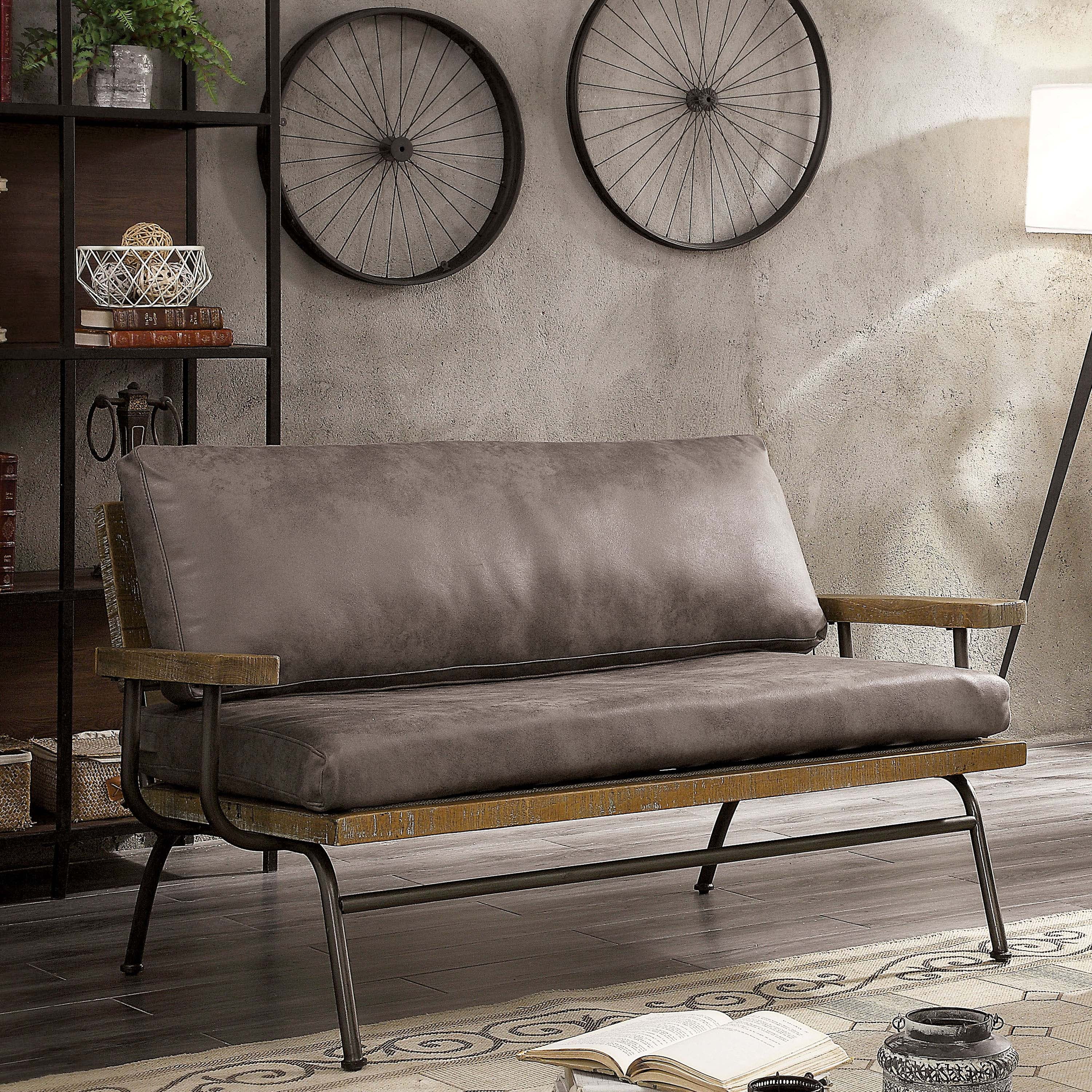 Furniture of America Meza Rustic Cushioned 2-Seater Loveseat in Brown Faux Leather