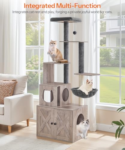 HOOBRO Cat Tree with Litter Box Enclosure, 67.7
