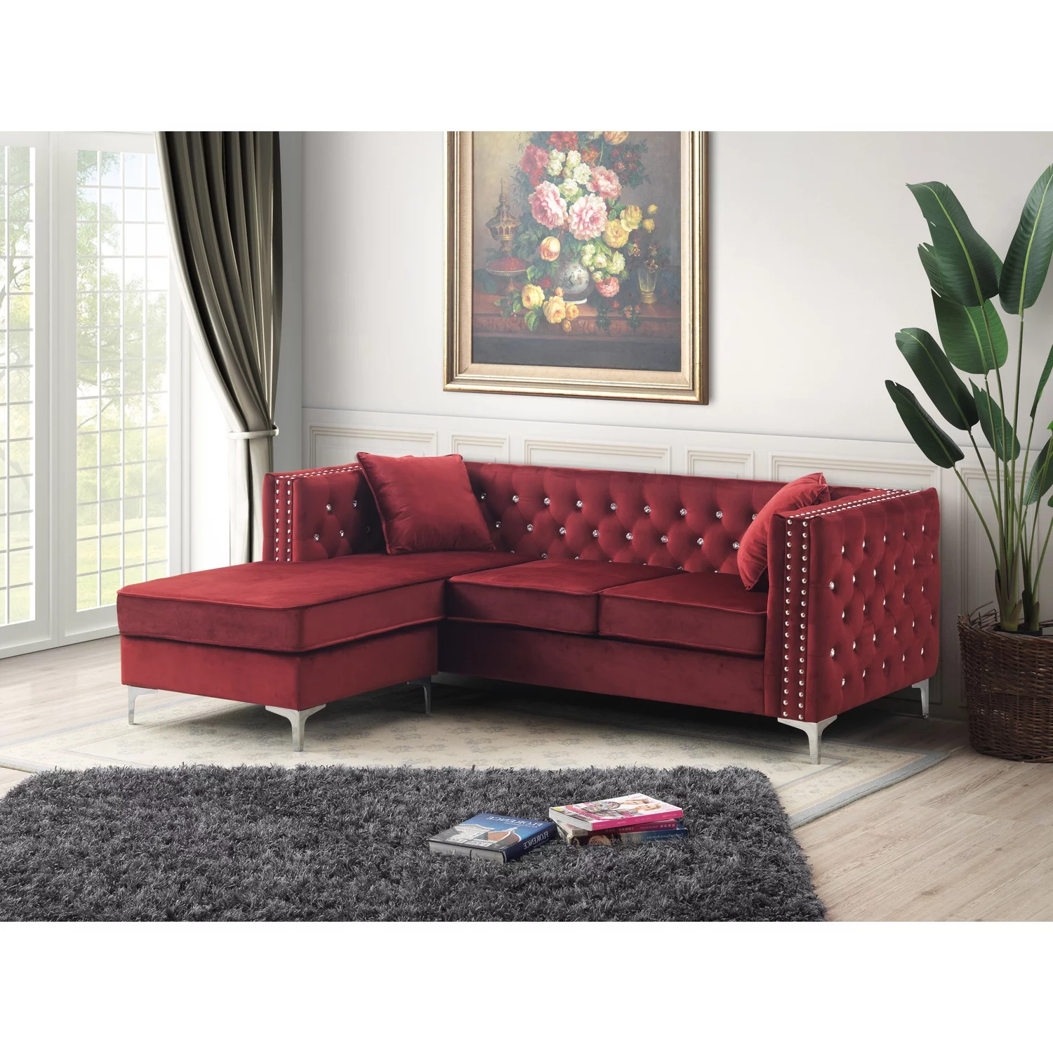 LYKE Home Sofa Chaise , Burgundy