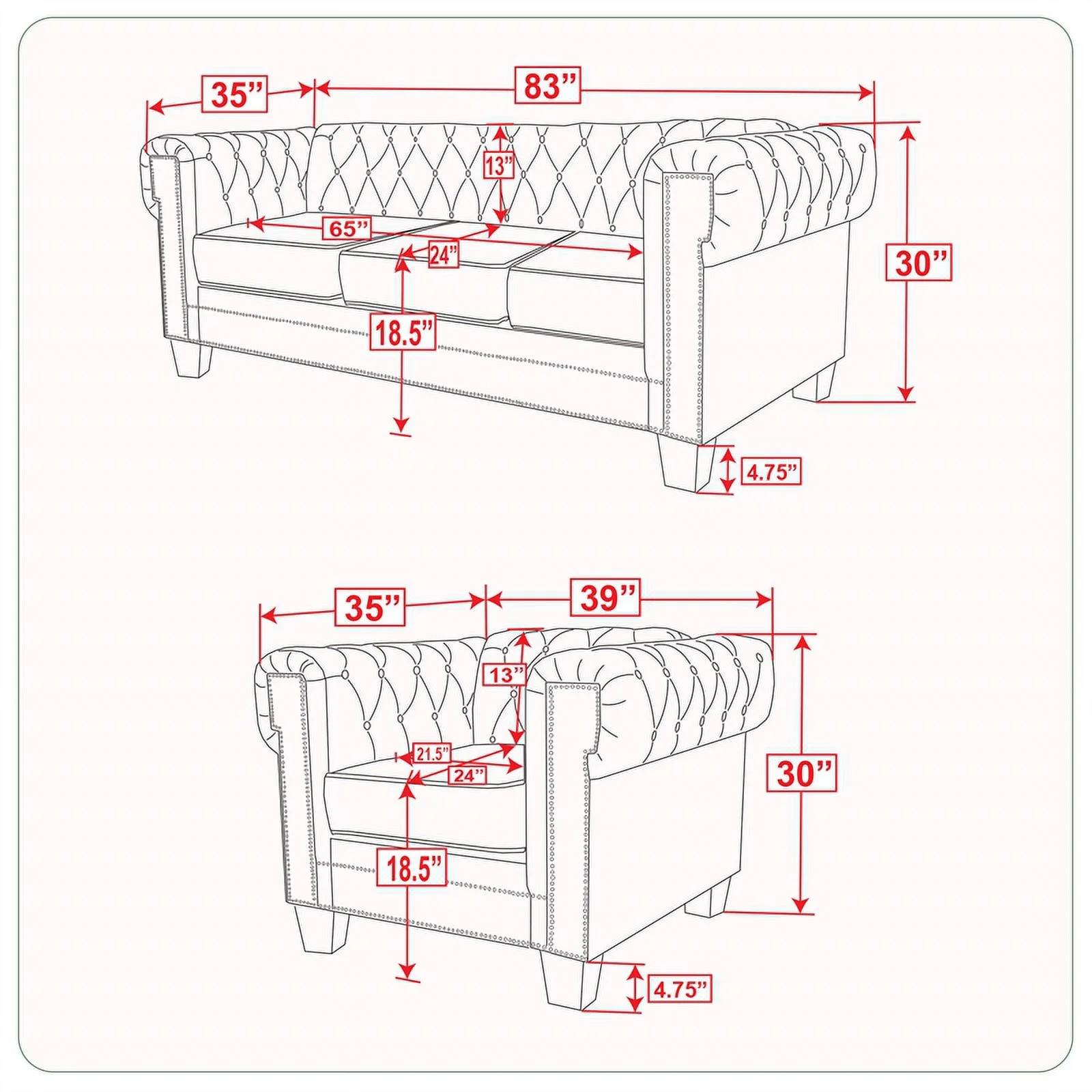 Rnfurnishings inc Arav 2-Piece Living Room Furniture Velvet fabric Set-Gray