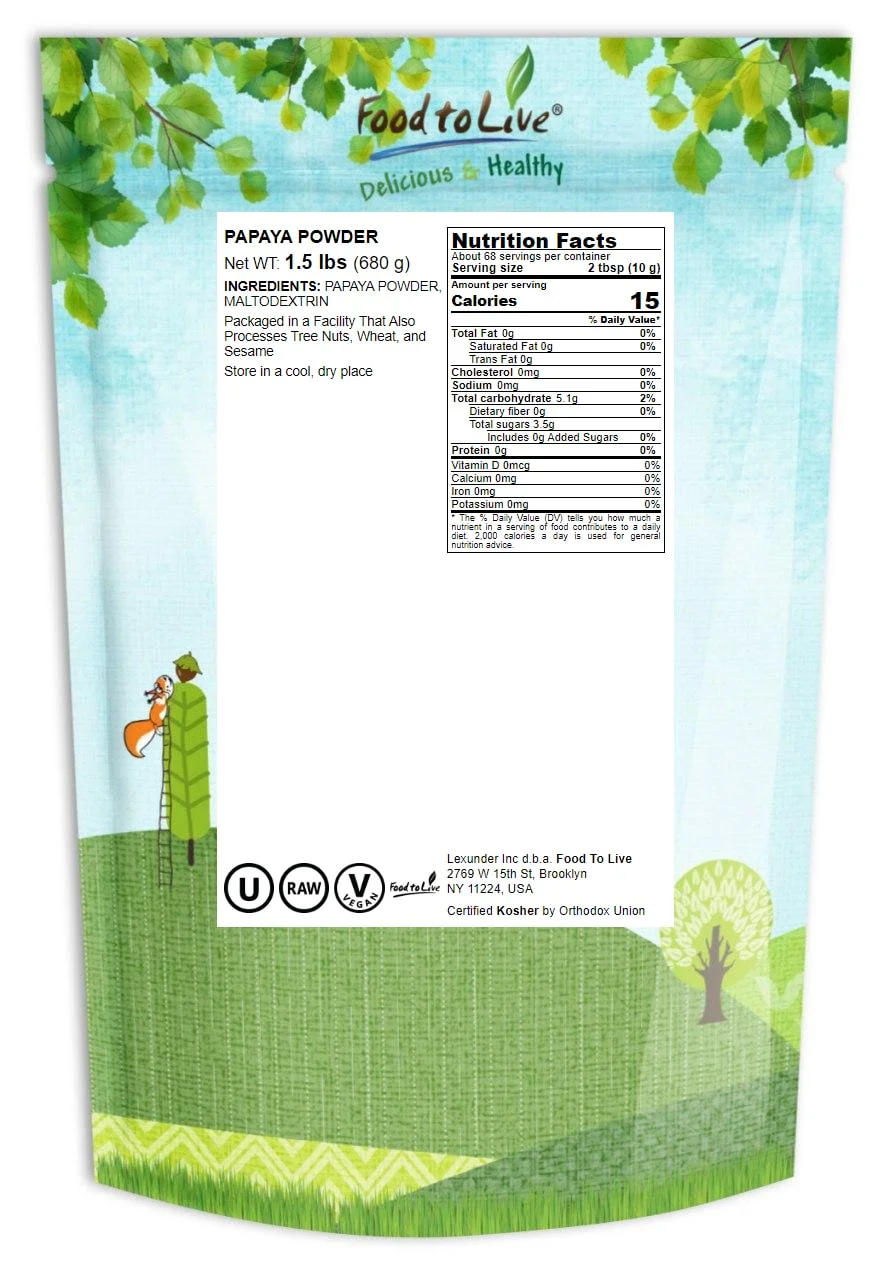Papaya Powder, 1.5 Pounds — Raw, Kosher, Vegan — by Food to Live