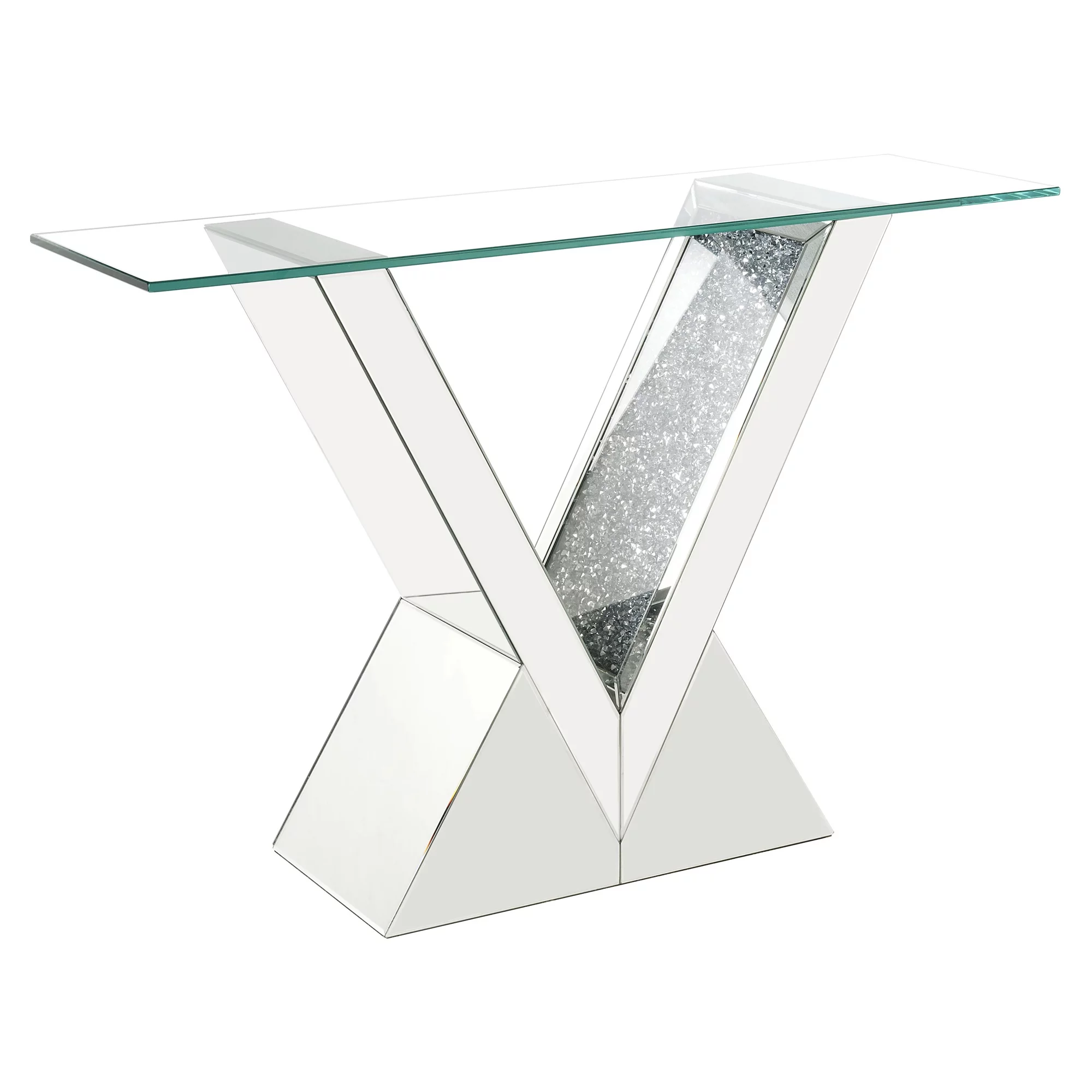 ACME Noralie Rectangular Console Table in Clear and Mirrored