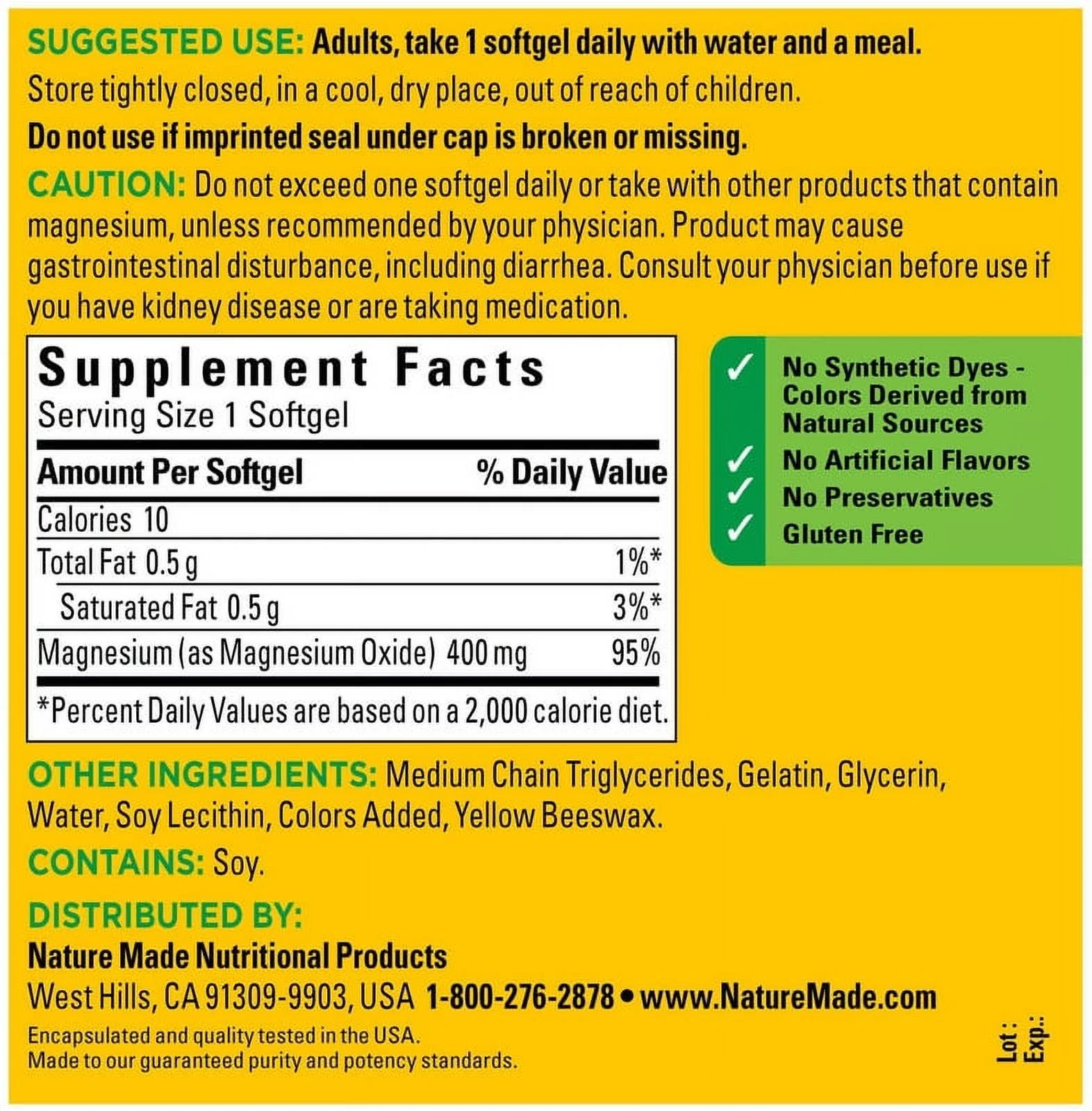 Nature Made Extra Strenght Magnesium 400 mg - 150 Liquid Softgels