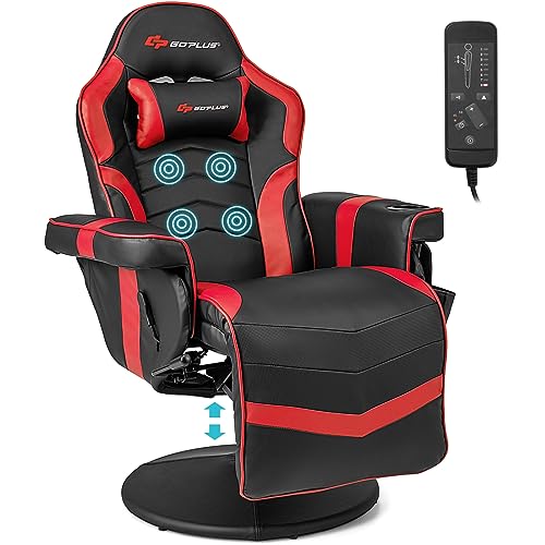 Gaming Recliner Adjustable Massage Gaming Chair with Cup Holder Footrest Ergonomic Single Sofa Living Room Home Theater Seating with Side Pouch, Blue