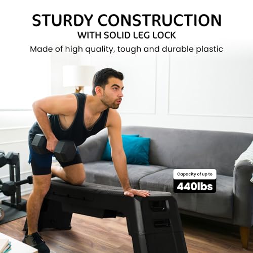 HolaHatha Adjustable Multi-Functional Exercise Bench 440 Pound Capacity Foldable Incline Deck, 8.5 to 14.5 Inch Height, Compact Design,