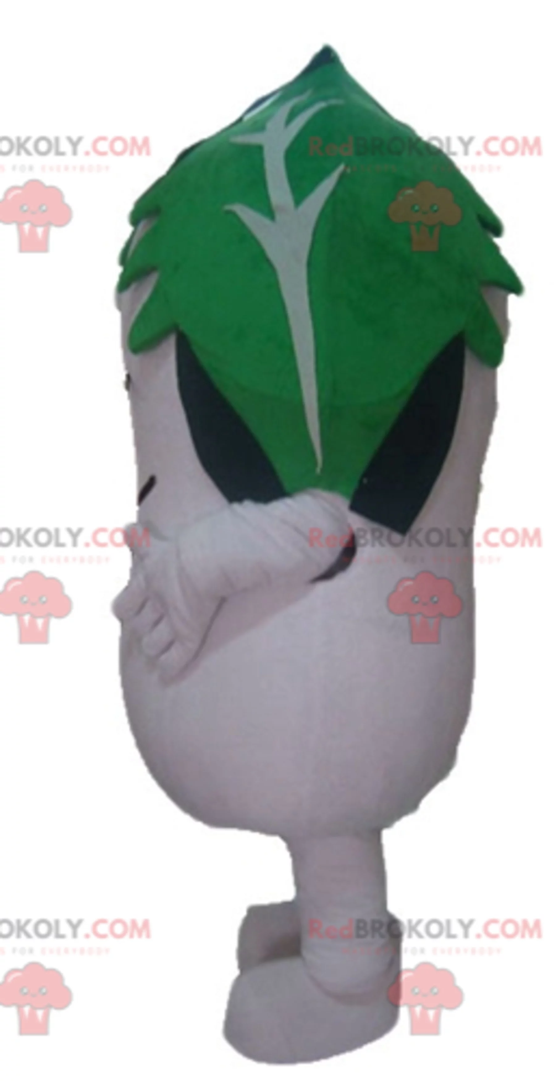 Dudhi white radish REDBROKOLY mascot with a leaf on his head