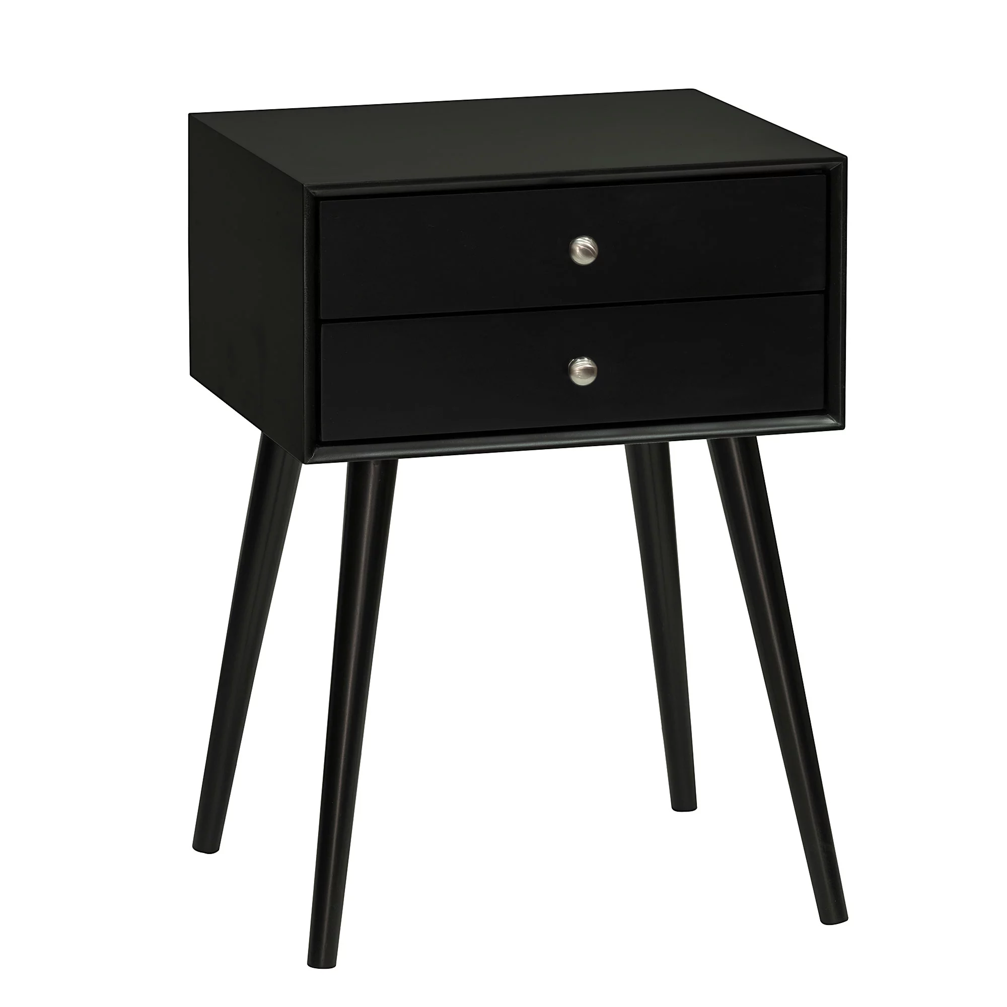 HOMCOM Side Table, Modern End Table with 2 Pull Out Drawers, Bedside Table with Display Tabletop and Solid Acacia Legs, Black