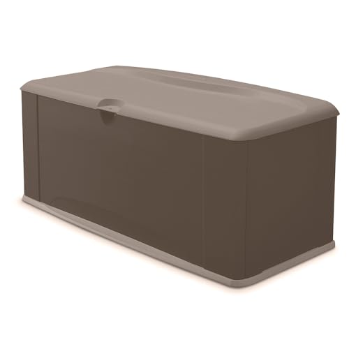 Rubbermaid Medium Resin Outdoor Storage Deck Box (73 Gal), Weather Resistant, Brown, Deck Organization for Home/Backyard/Pool Chemicals/Toys/Garden Tools/Porch/Patio Cushions
