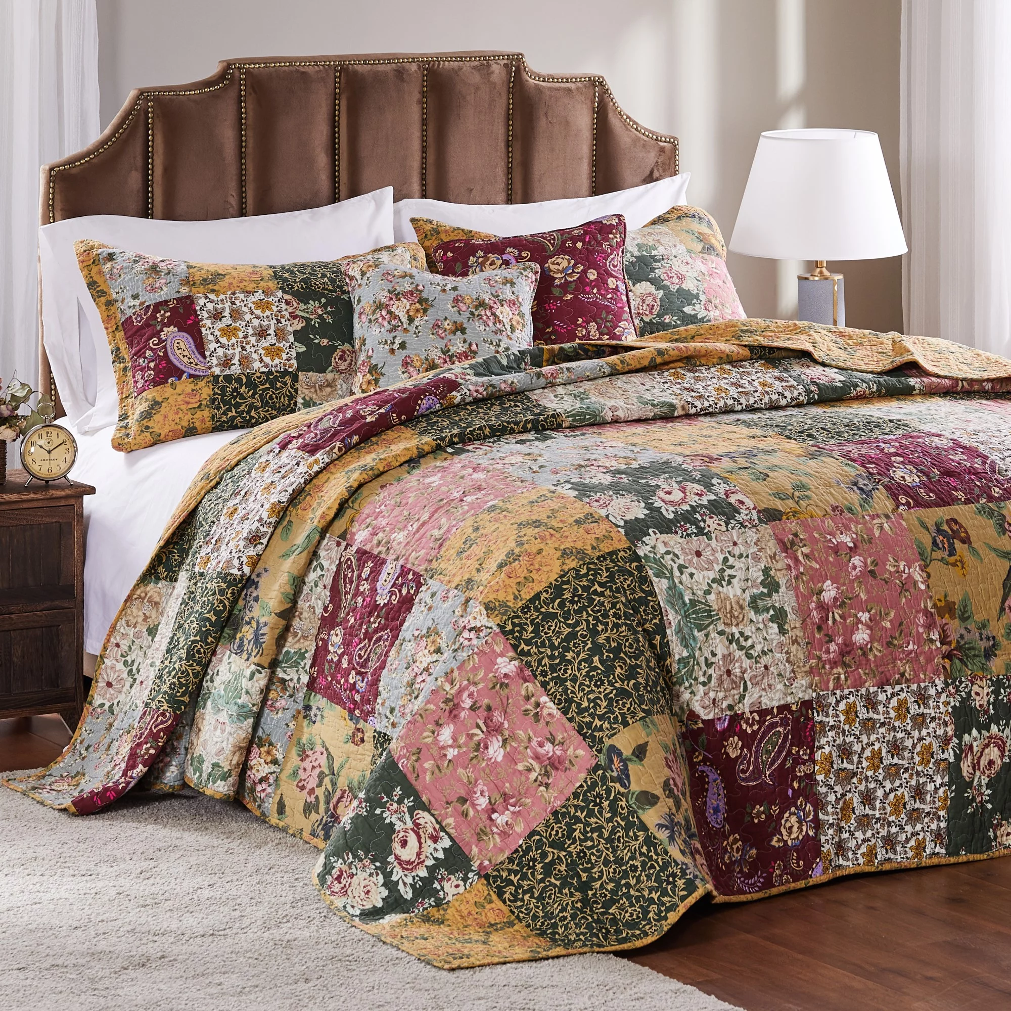 Global Trends Antique Chic Reversible Authentic Patchwork Cotton Bedspread Set, 3-Piece King/Cal King