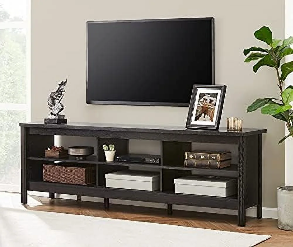 HJZBNONE Farmhouse TV Stand for 75 inch TV  Wood Entertainment Center for 80 inch TV Console Table with 6  Cubby for Living Room & Bedroom  70 inch  Brown