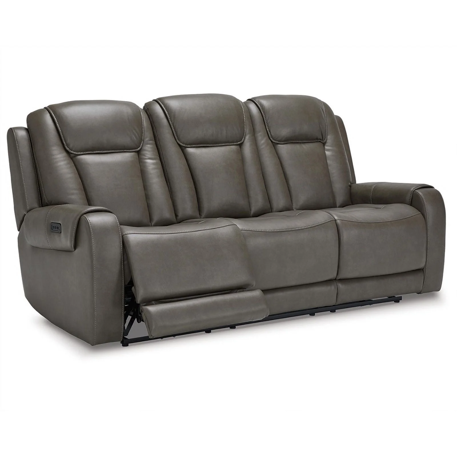 Ashley Furniture Card Player Faux Leather & Fabric Power Reclining Sofa in Gray