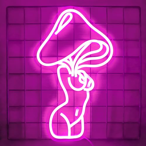 Lady Mushroom Neon Sign Sexy Lady Mushroom Neon Light Dimmable Led Neon Sign for Man Cave Neon Light Signs Light Up Sign for Wall Decor Bedroom Club Bar Store Birthday Party Decor Gifts