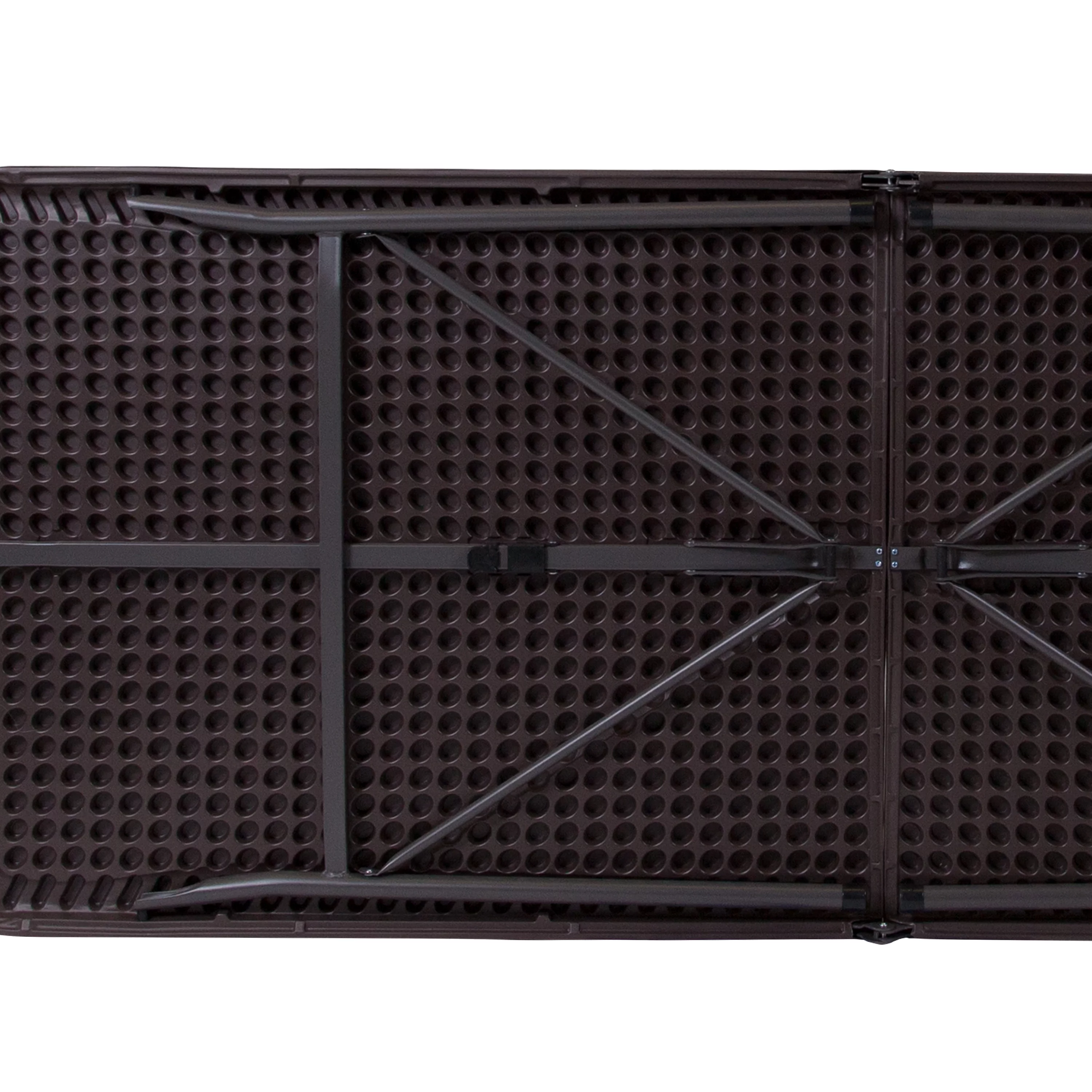 Emma + Oliver 6-Foot Bi-Fold Brown Wood Grain Plastic Folding Table with Carrying Handle