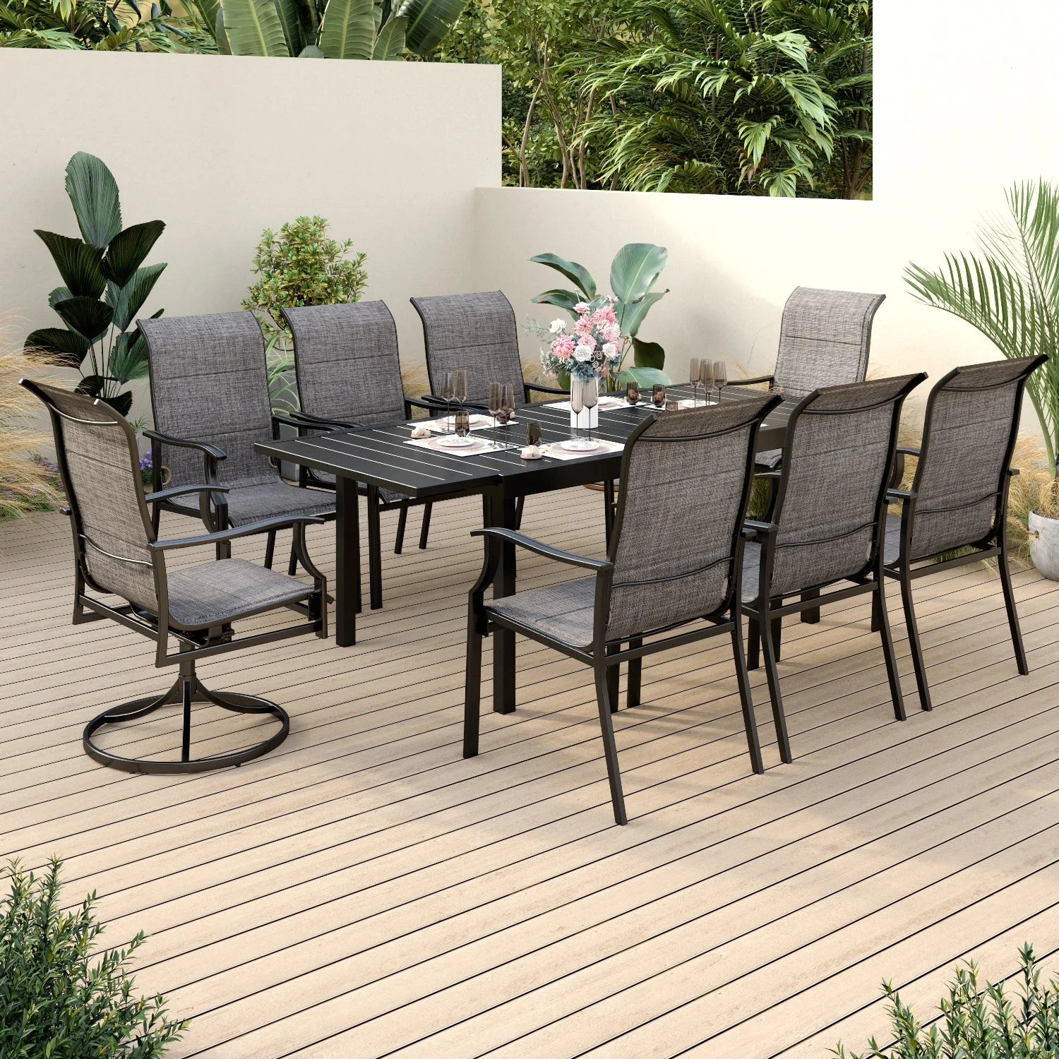 Sophia & William 9 Pieces Outdoor Patio Dining Set Textilene Chairs and Metal Table