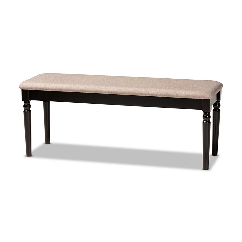 Giovanni Modern and Contemporary Sand Fabric Upholstered and Dark Brown Finished Wood Dining Bench
