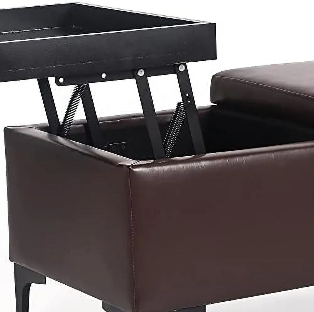 Leatheaire  Ottoman Bench Rectangular Footstool Coffee Table with Lift Tabletop (Blue)