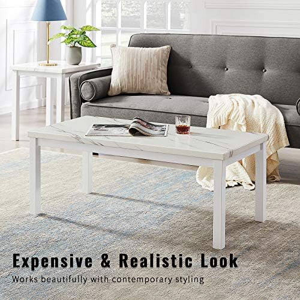 Living Room 3-Piece Set With Marble-Looking Top-Includes Coffee 2 End Tables, 42.1