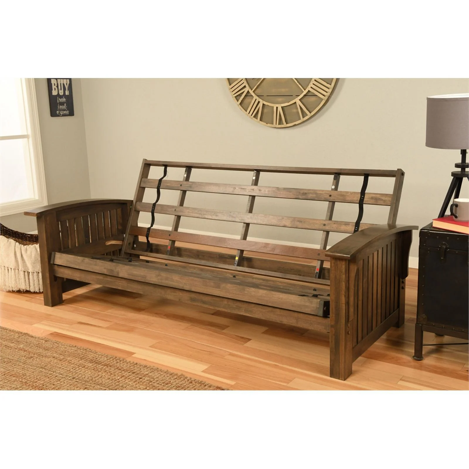 Kodiak Furniture Washington Futon in Rustic Walnut includes Suede Black Mattress