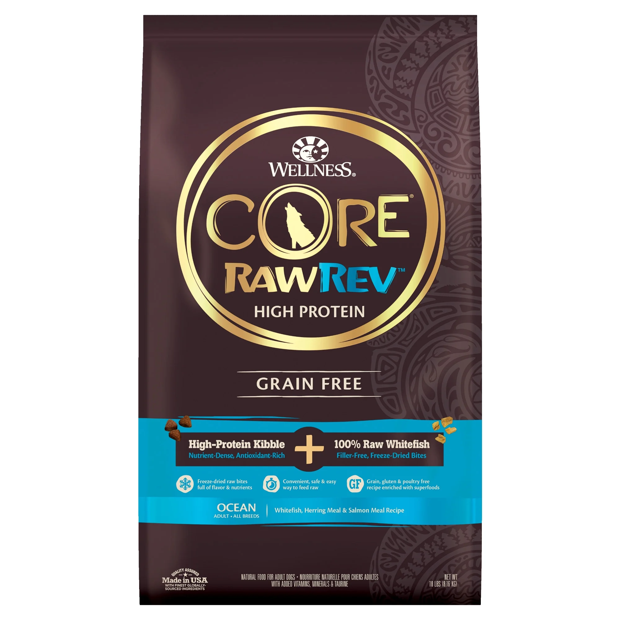 Wellness CORE RawRev Grain Free Ocean Whitefish, Herring Meal & Salmon Meal Recipe, 18 Pound Bag