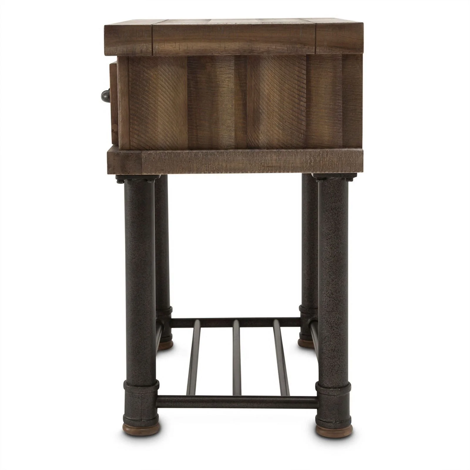 Michael Amini Crossings Wood & Metal Side Table w/ Drawer in Barn Brown
