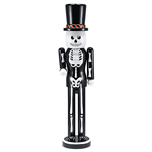 Ornativity Christmas Scary Skeleton Nutcracker – Black and White Wooden Day of The Dead Skeletal Nutcracker Man with Top Hat Xmas and Halloween Themed Holiday Nut Cracker Figure Decorations 15