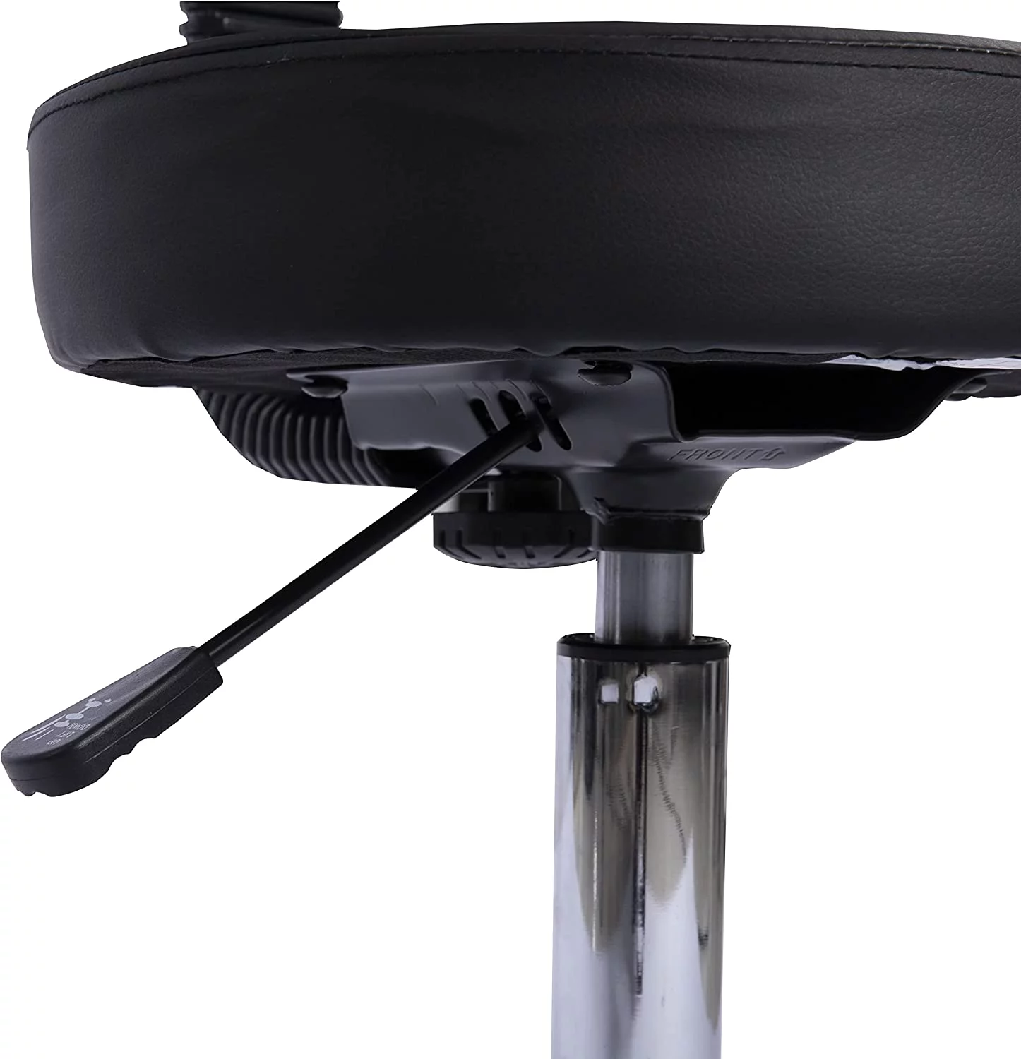 Mara Adjustable Height Drafting Stool with Wheels and Backrest, Space-Saving Faux Leather Rolling Stool Black