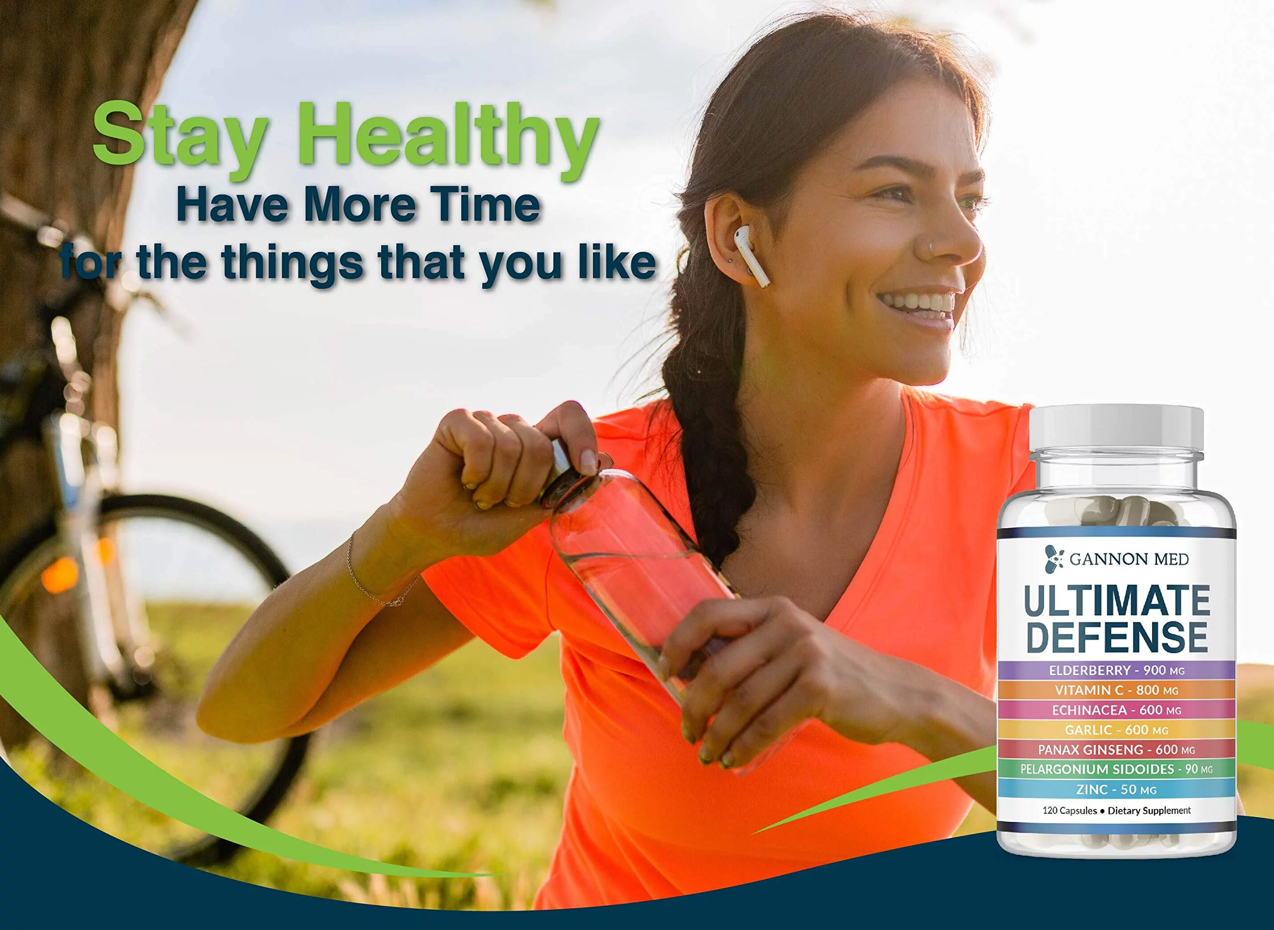 Ultimate Defense - Zinc 50mg - Vitamin C 800mg - Sambucus Elderberry 900mg - Echinacea P. 600mg - Garlic 600mg - Ginseng 600mg - Pelargonium S. 90mg - Synergistic System Booster - 120 Vegan Caps - USA
