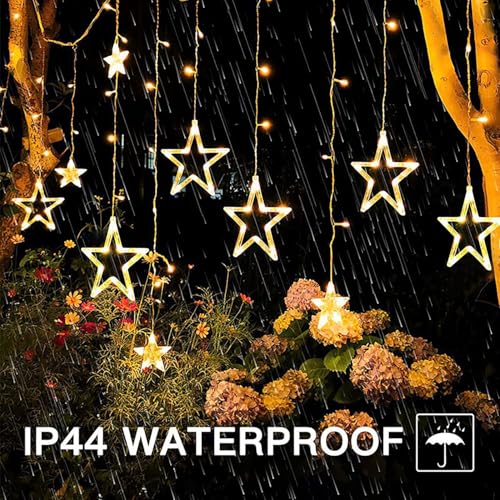 12 Stars 138 LED Fairy Tale Lights Star String Lights Star Curtain Lights with Timer 8 Mode Memory Function, Hangable, Suitable for Christmas, Wedding, Party, Home Decoration, Warm White