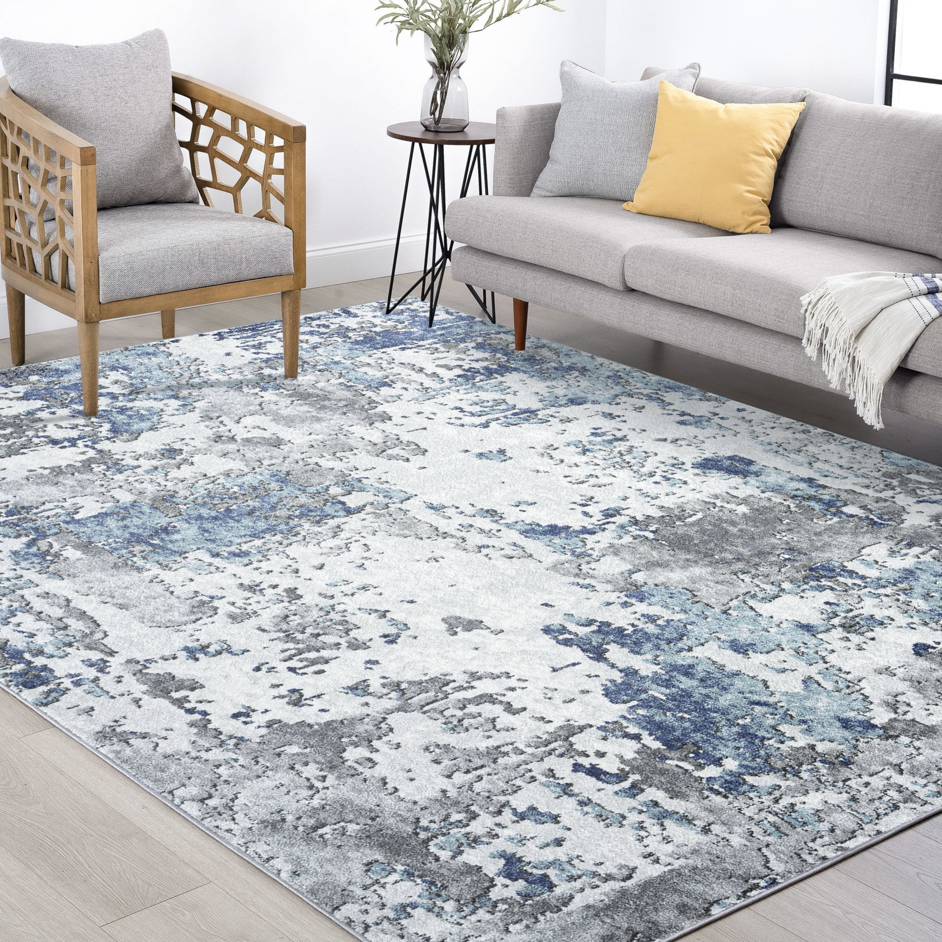 Contemporary 5x8 Area Rug (5'3'' x 7'3'') Abstract Blue, Blue Living Room Easy to Clean