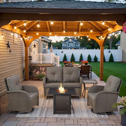 Patio Wicker Chairs Swivel Rocker - Outdoor Swivel Rocking Chairs Set of 2 with Rattan Side Table, Patio Swivel Glider Chair 3 Piece Patio Furniture Sets for Deck Porch Pool Brown/Blue