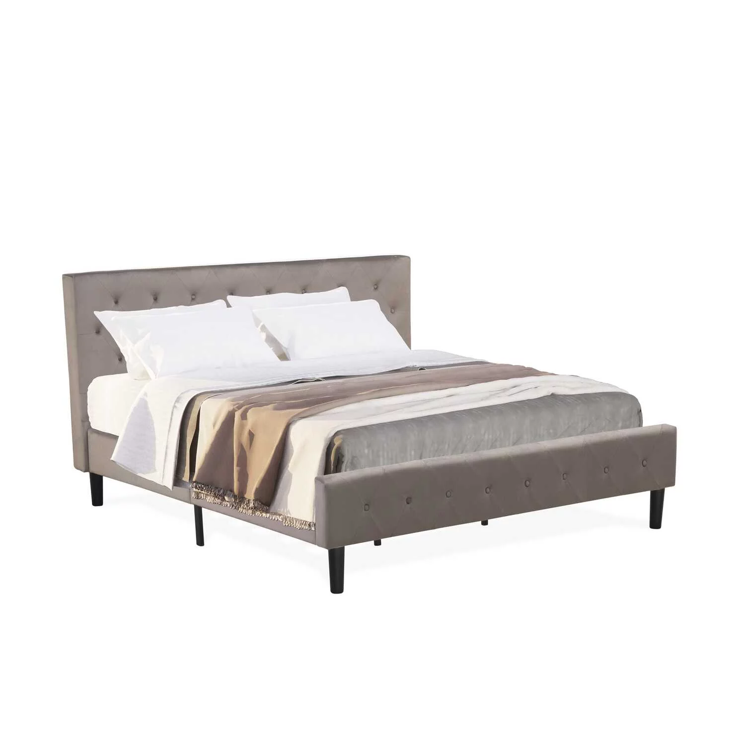 East West Furniture Nolan 2-Piece Wood King Bedroom Set in Jacobean/Taupe Brown