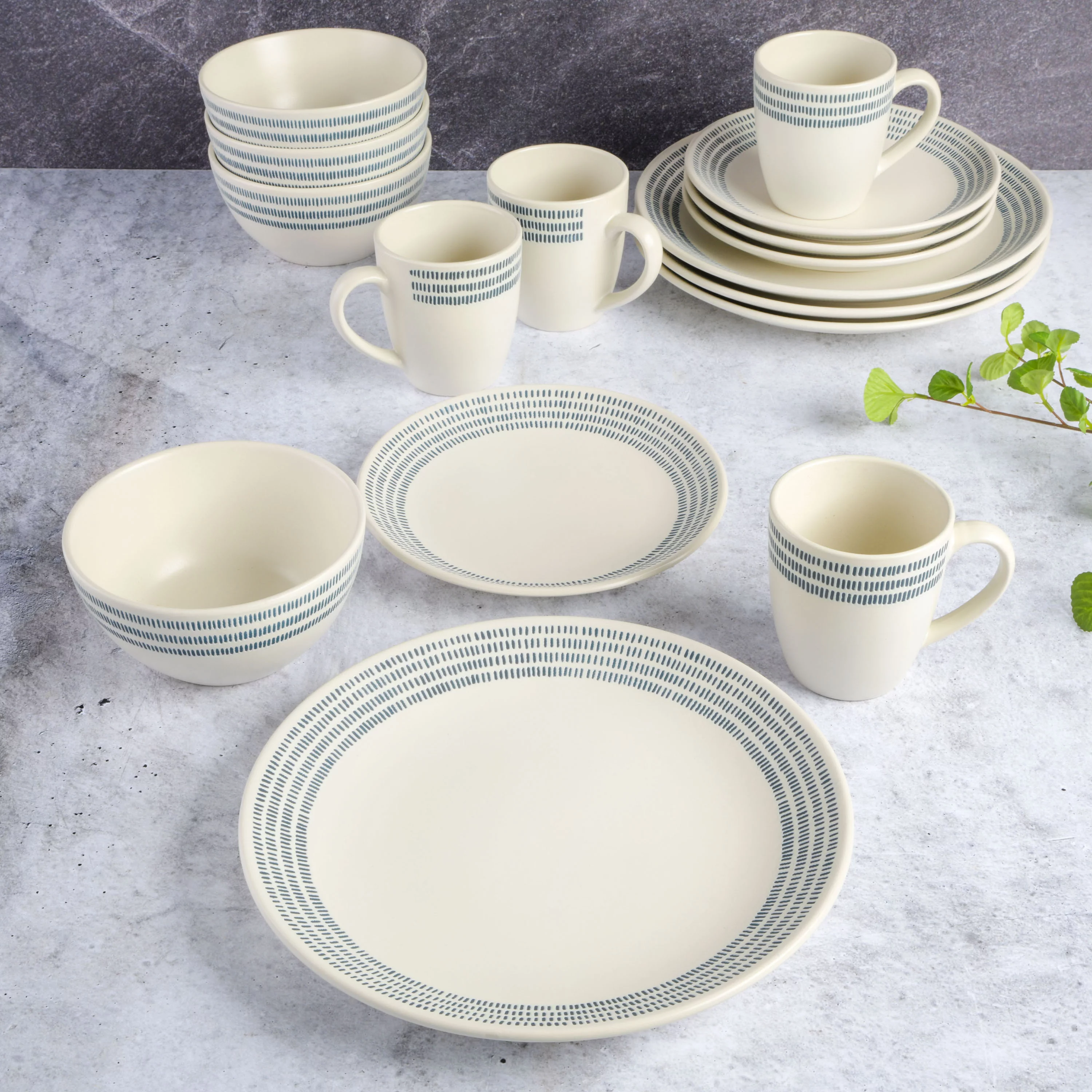 Gap Home 16-Piece Striped Rim White Stoneware Dinnerware Set