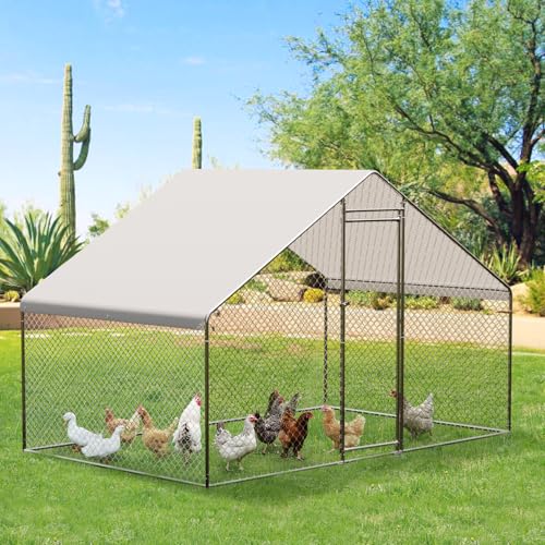 Large Metal Chicken Coop - Walk-in Poultry Cage with Waterproof & Anti-Ultraviolet Cover, Ideal for Ducks, Geese, and Rabbits, Outdoor Walk-in Chicken Run, 9.8X6.5X6.5FT.