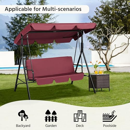 Yaheetech 3-Seat Patio Swing Chair, Outdoor Canopy Porch with Adjustable Canopy & Removable Cushion, Hanging Glider Lounge Chair for Patio, Garden, Yard, Porch - Black