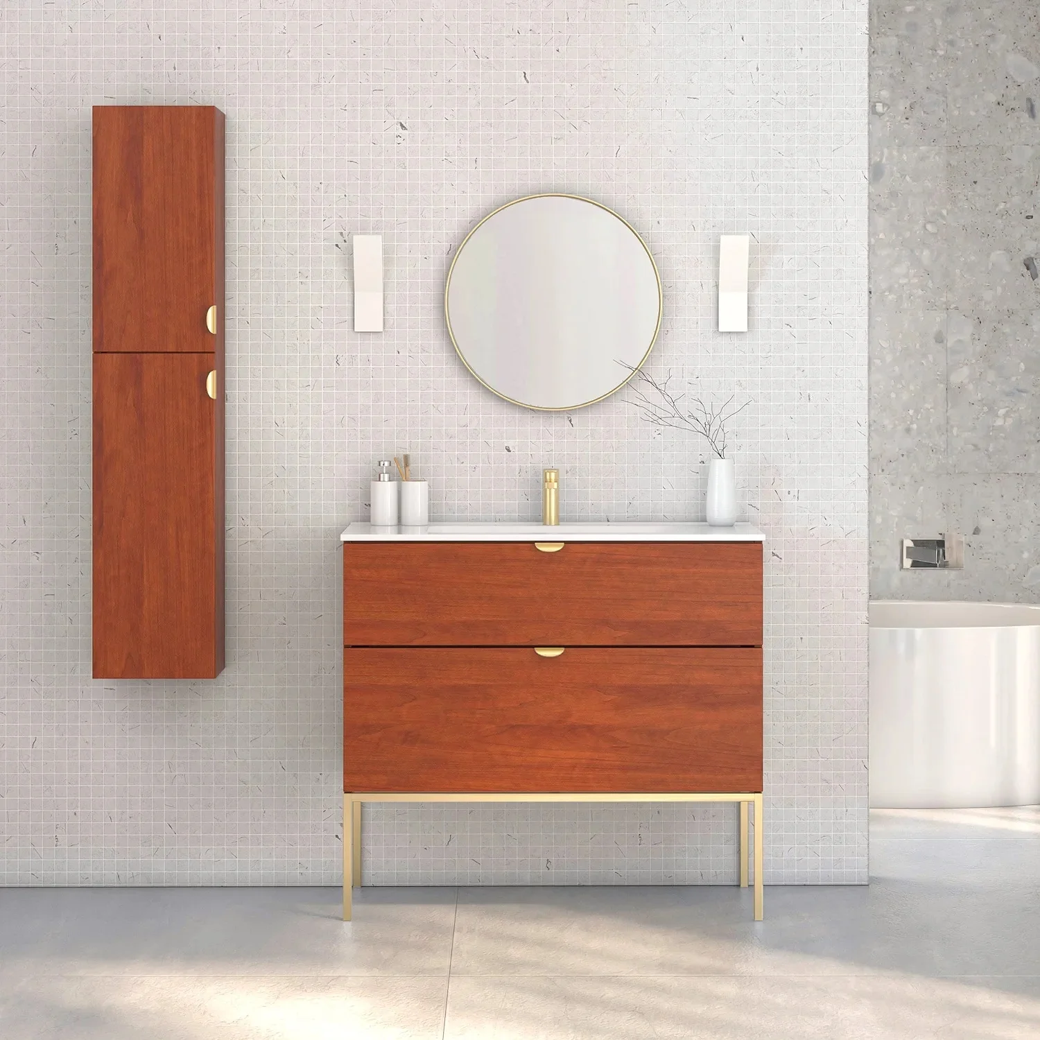 Randalco Column Cabinet  Aspen  Autumn Oak Wood Finish, Gold Handles