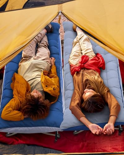 Camping Cots for Adults, Heavy Duty Folding Bed with Mattress Indoor, Portable Travel Cot Bed for Sleeping Outdoor, Supports 500 lbs, Ideal for Camp, Beach, Patio, Office