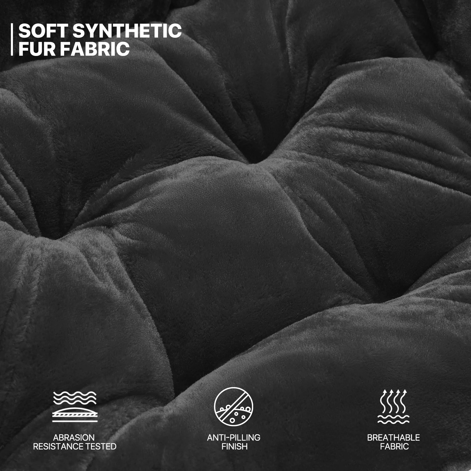 MoNiBloom Set of 2 Saucer Chair with Ottoman, Faux Fur Folding Chair and Footrest Set with Metal Frame, Foldable Lounge Chair and Foot Stool Set, Black