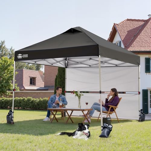 CROWN SHADES 10x10 Pop up Canopy Tent Instant Canopy with 150D Silver Coated Fabric Including 2 Half Sidewalls, 4 Ropes, 8 Stakes, 4 Weight Bags, STO 'N Go Bag, Grid Grey
