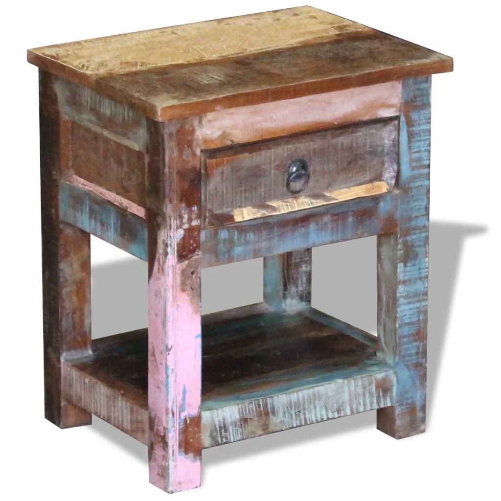 Tomshine Side Table with 1 Drawer Solid Reclaimed Wood 17
