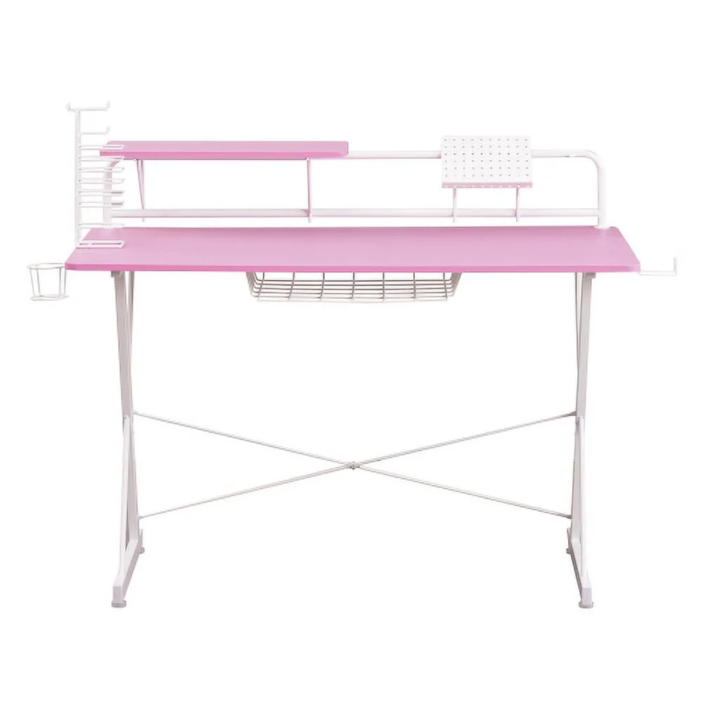 Carbon Computer Gaming Desk with Shelving, Pink