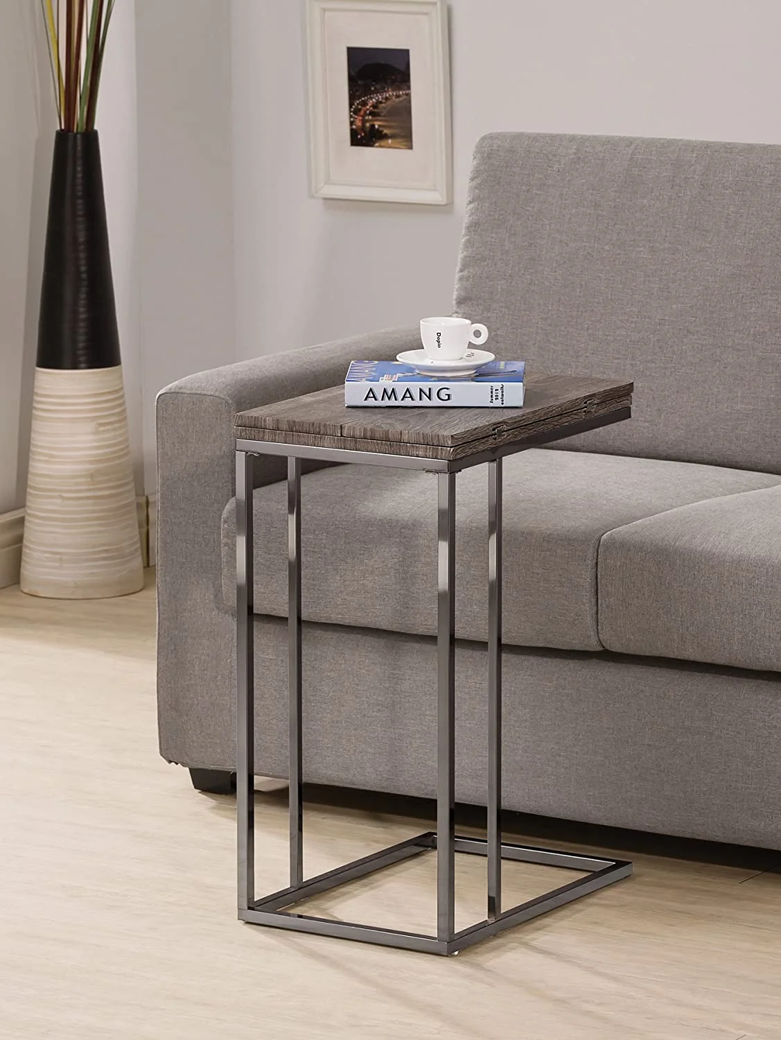 RUNFAYBIU Weathered Grey Finish Expandable Snack Side End Table