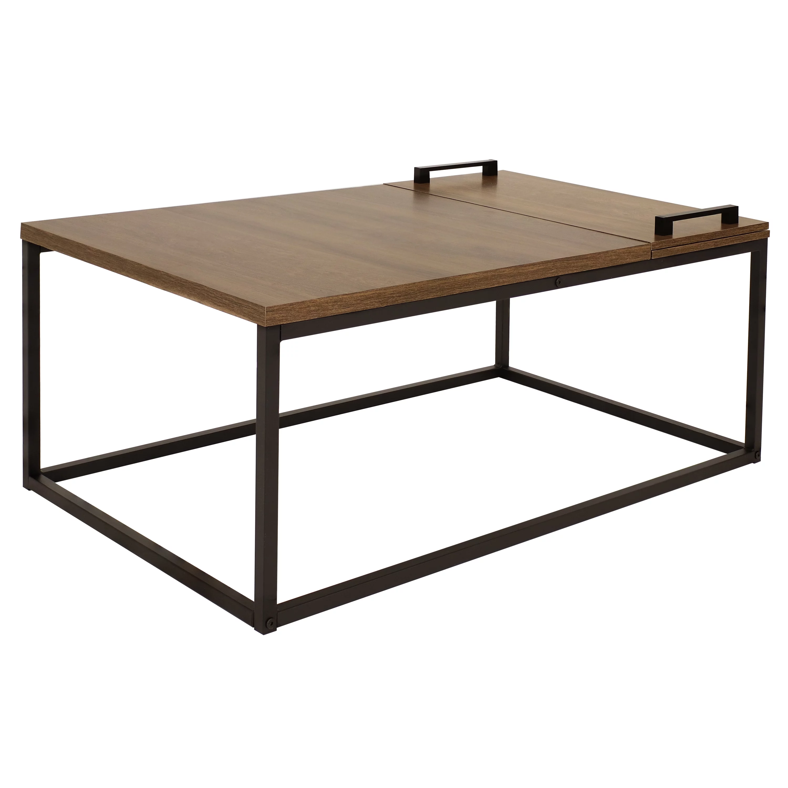 Sunnydaze Industrial-Style Coffee Table with Removable Serving Tray - MDP Construction with Powder-Coated Steel Frame - Brown