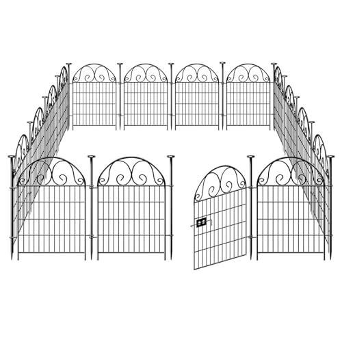 Tall Garden Animal Barrier Fence With Gate,40 in(H)×27 in(L) 12 Panels Dog Digging Fence Barrier, Black Metal Temporary Fences, Reusable Defense Fencing For Outdoor Yard. Total 26.2 Ft│Patented