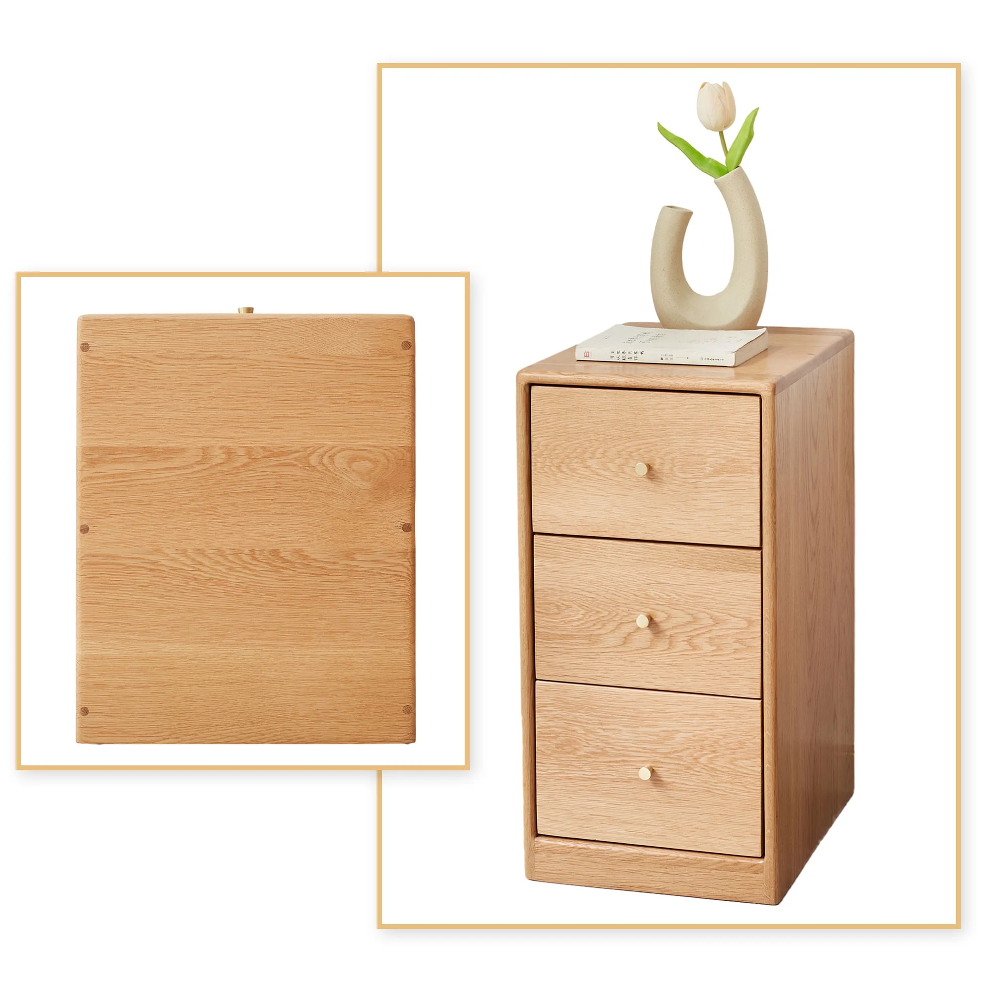 Minimalist and Natural Free-Standing Wooden Storage Cabinet with 3 Drawers for Dining Room, Living Room and Kitchen, Oak