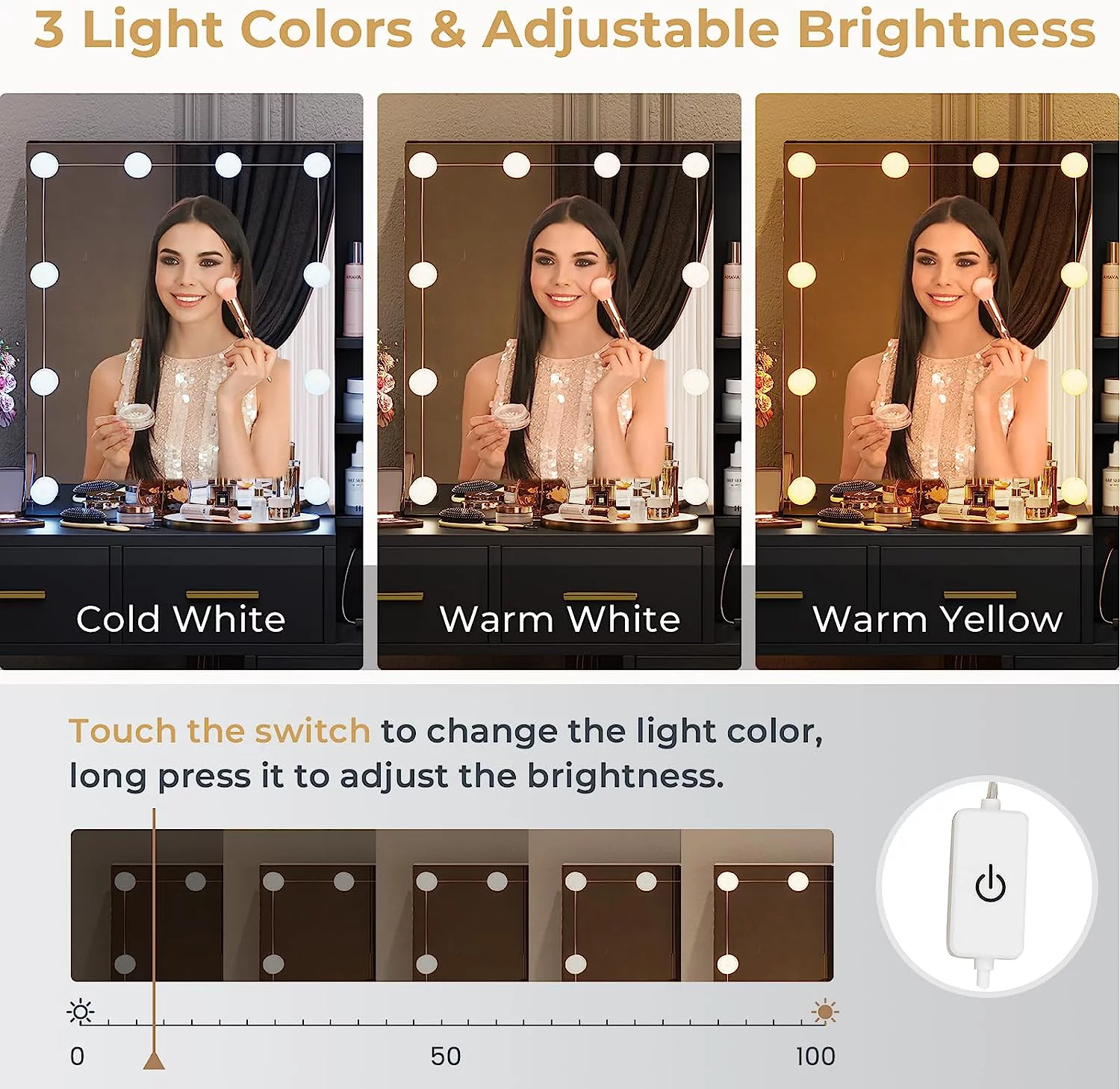 Vanity Table with Charging Station, Modern Dressing Table with 5 Drawers, Black