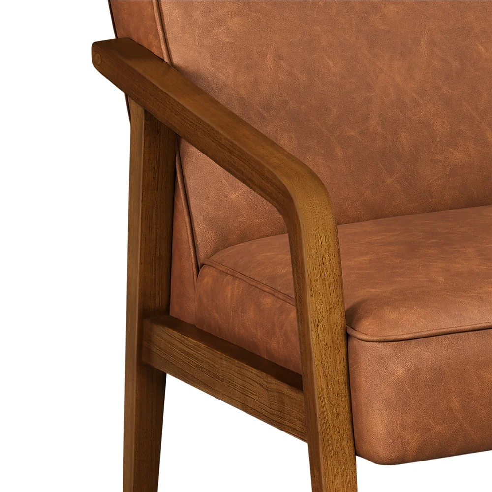Easyfashion Mid-Century Modern Upholstered Faux Leather Armchair, Light Brown