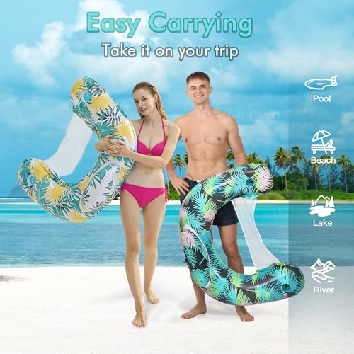 3 Pack Inflatable Pool Floats for Adults Pool Chairs with Two Cup Holders Comfortable Blow up Floating Lake Water Fun Swimming Party