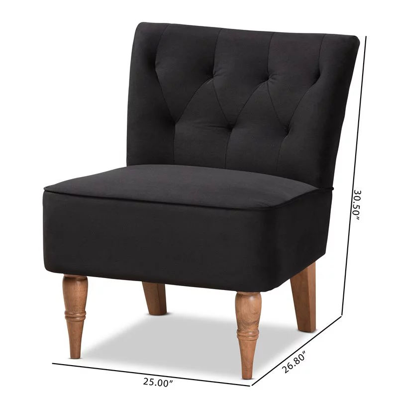 Bowery Hill Black Velvet and Walnut Brown Finished Wood Accent Chair